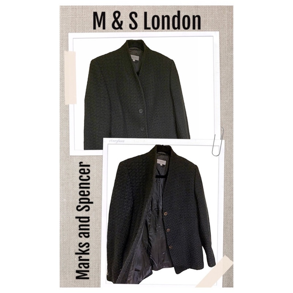 Marks & Spencer Blazer by M&S London Black Tweed Blazer Size 10